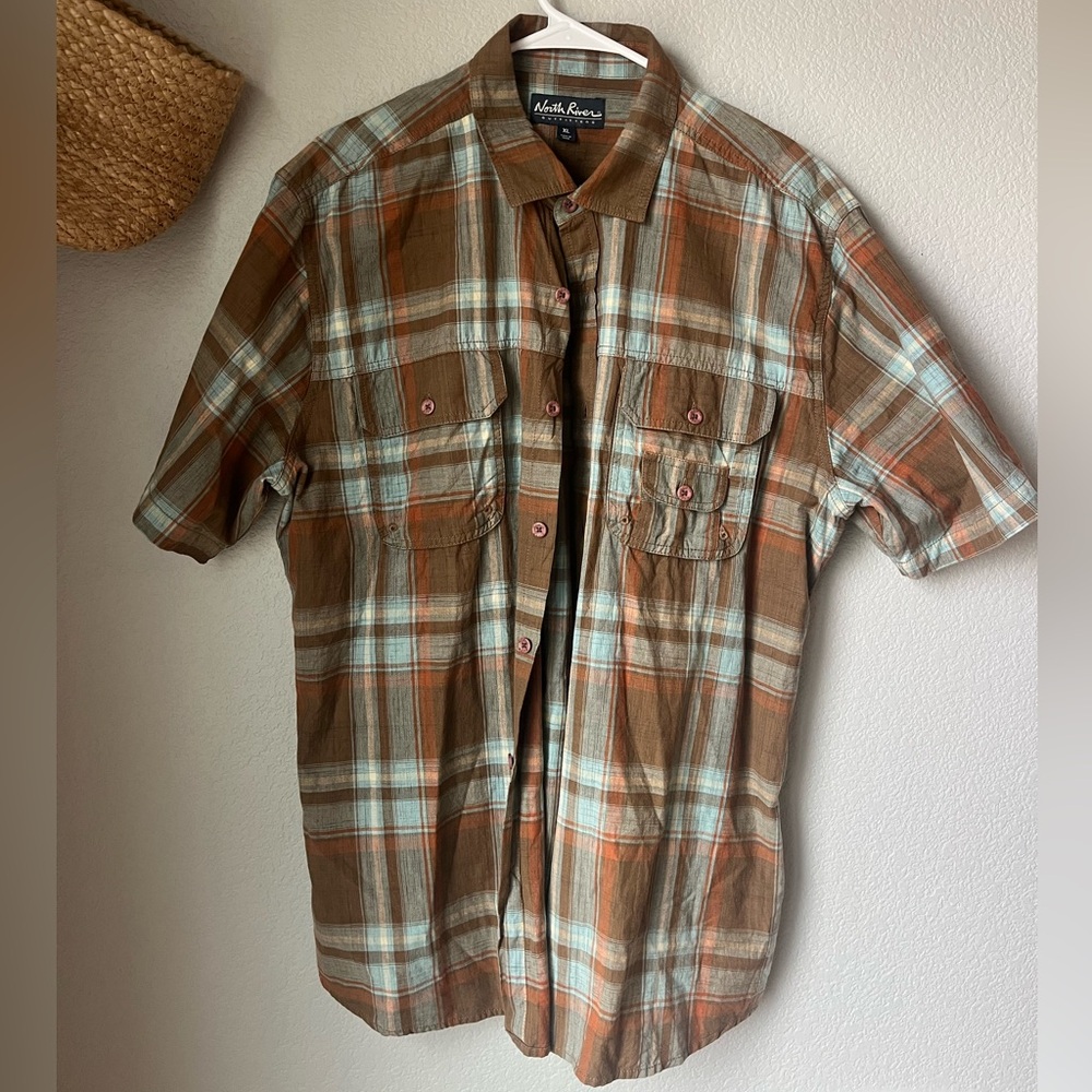 North River Plaid Short Sleeve Button Down